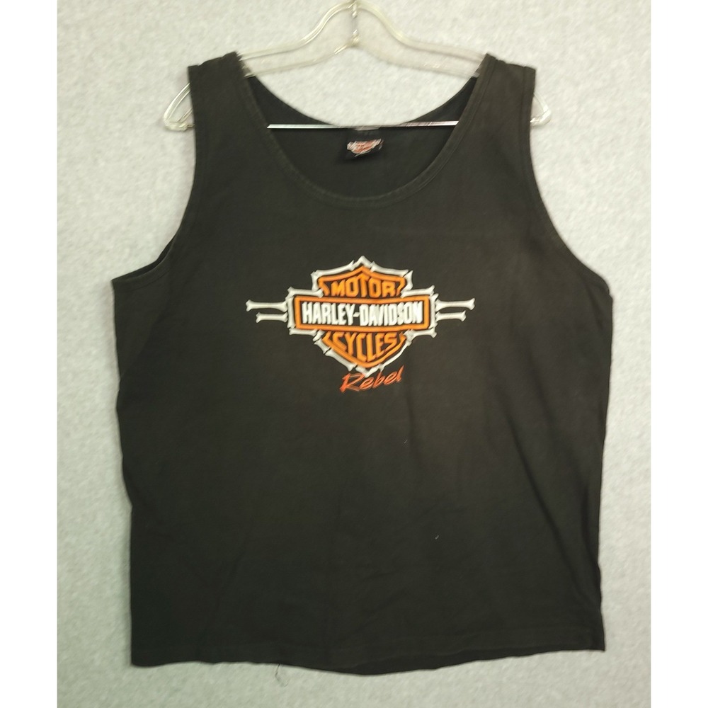 Vtg Harley Davidson Rebel Tank Top XL Huntsville Alabama Rocket City USA Black